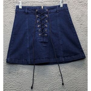 Signature Eight Mini Skirt Womens Medium Blue Denim Lace Up Front Back Zipper‎